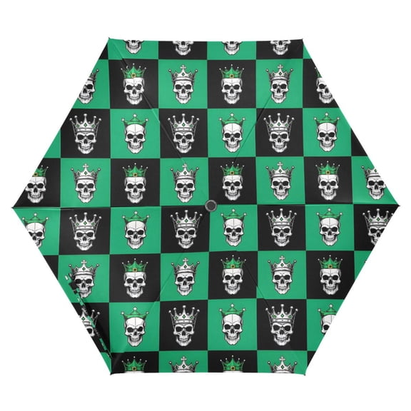 ALAZA Skull on Checkered UPF 50+ Compact Folding Umbrella for Rain Travel Umbrella Packable