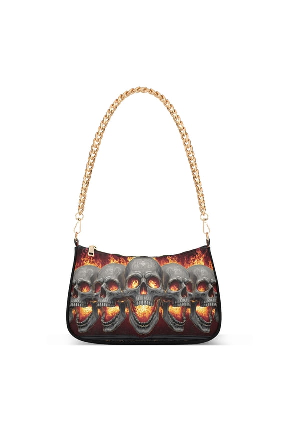 Skull with Flame Women's Chain Shoulder Bag Hobo Handbag Tote Crossbody Purse