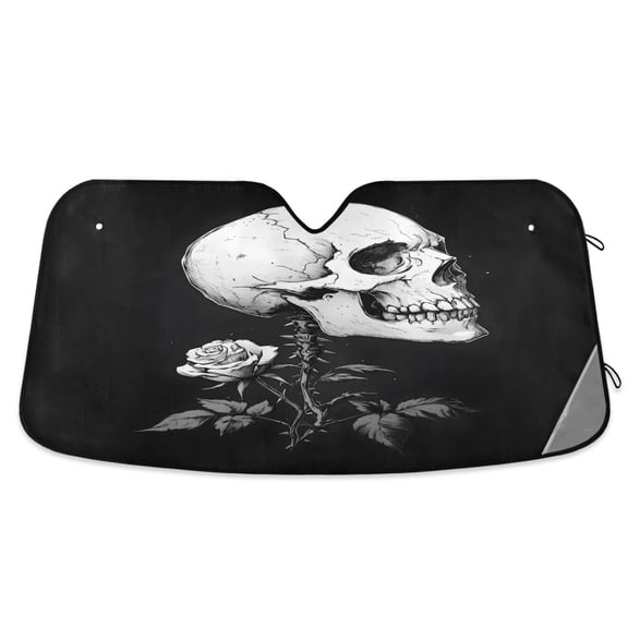 ALAZA Skull with Flower Windshield Sun Shade Car Foldable Sun Visor Block UV Rays Protector 55"x27.6"