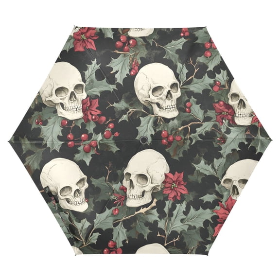 ALAZA Skulls Cherry UPF 50+ Compact Folding Umbrella for Rain Travel Umbrella Packable