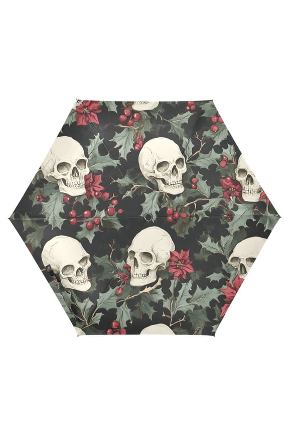 Skulls Cherry UPF 50+ Compact Folding Umbrella for Rain Travel Umbrella Packable