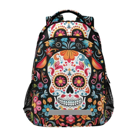 ALAZA Skulls and Floral Backpack Elementary School Bag Bookbag Travel Rucksack