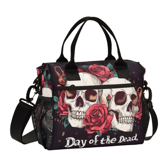 ALAZA Skulls and Roses Insulated Lunch Bag Reusable Tote Box Adjustable Shoulder Strap for Work Picnic