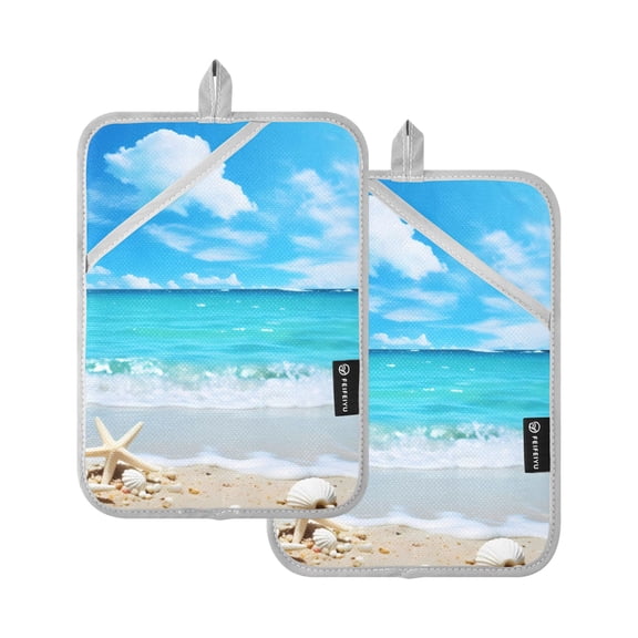 ALAZA Sky Summer Sea Stars Beach Pot Holders Set of 2 Heat Resistant Kitchen Oven Mitts