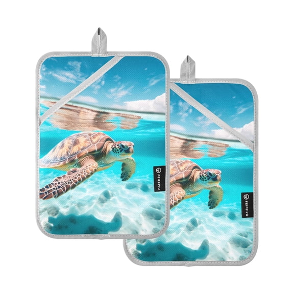 ALAZA Sky and Sea Turtle in Sea Pot Holders Set of 2 Heat Resistant Kitchen Oven Mitts