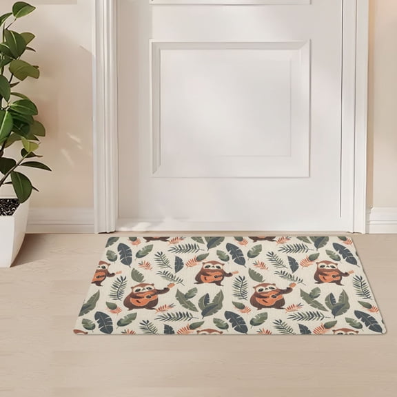 ALAZA Sloth Play Guitar Palm Leaf Door Mat Outdoor Indoor Entrance Low Profile Floor Rugs 32"x20"