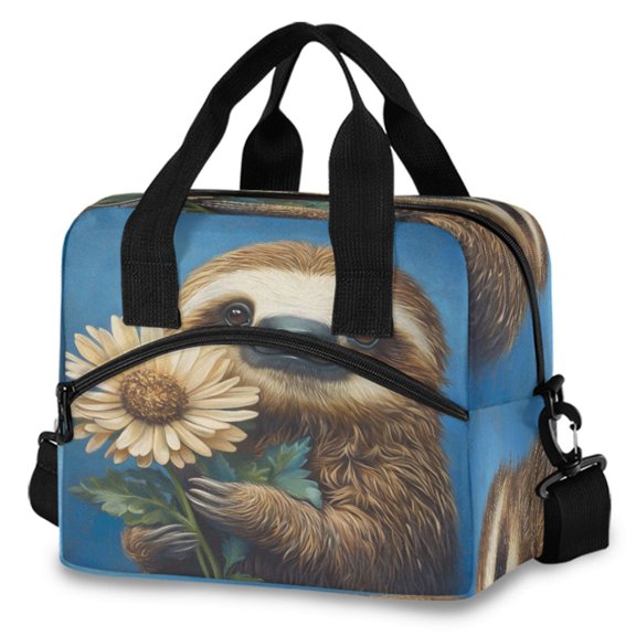 ALAZA Sloth Sunflower Insulated Lunch Box Large Reusable Cooler Bag with Shoulder Strap