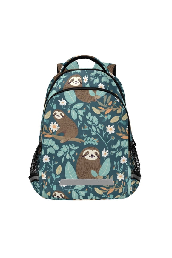 Sloth and Daisy Floral Backpack Elementary School Bag Bookbag Travel Rucksack