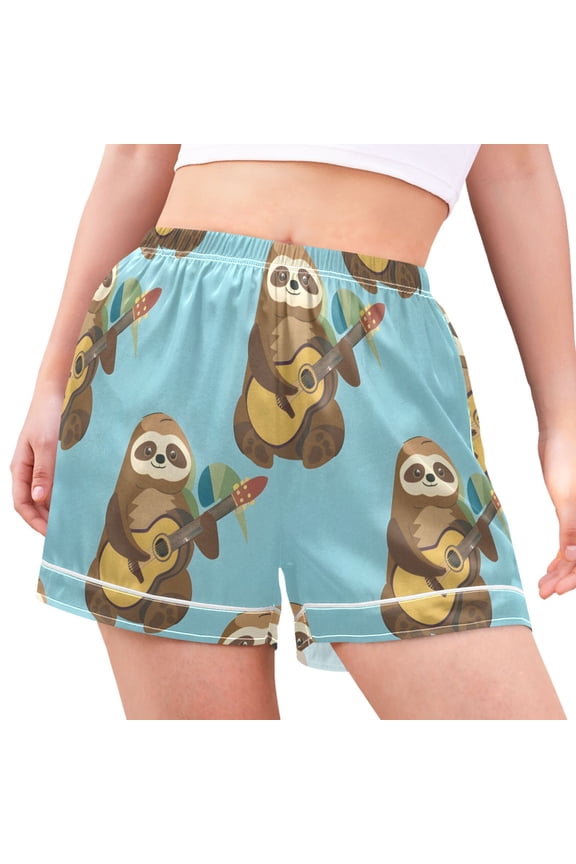 Sloth and Guitar Women's Pajama Lounge Shorts Bottoms Sleep Short XL