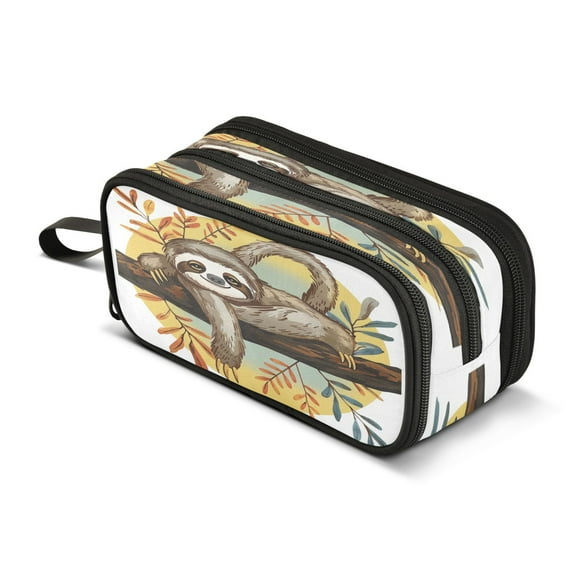 ALAZA Sloth on Branch Pencil Case Bag 3 Compartment Pen Pouch Large Storage Holder Box Organizer
