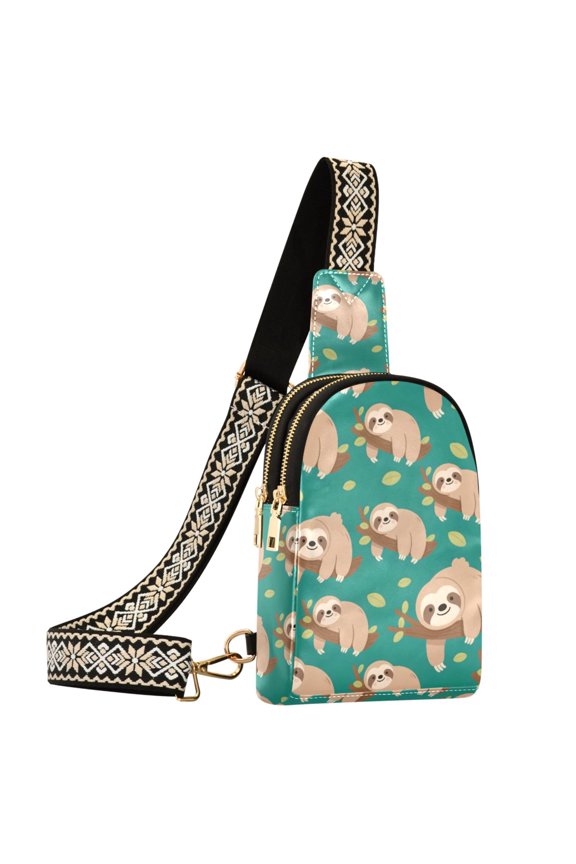 Sloth on Tree Branch Sling Bag for Women Men Waterproof Crossbody Chest Bags