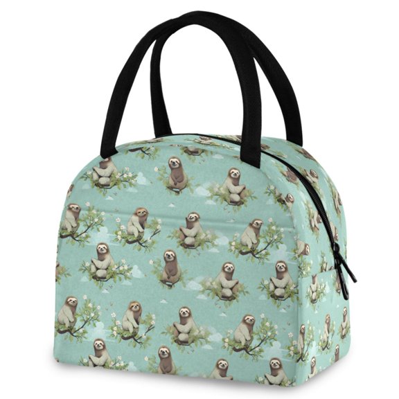 ALAZA Sloth with Leaves Insulated Lunch Box Reusable Cooler Tote Bag Work Office Picnic