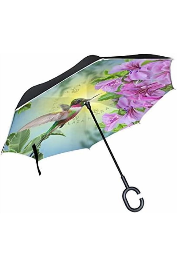 ALAZA Small Bird Hummingbird Inverted Umbrella Double Layer UV Anti Waterproof Windproof Reverse Umbrellas with C-Shape Handle for Car Outdoor Travel$$Sport & Recreation Other