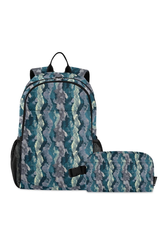 Snake Pattern Blue School Backpack Lunch Box Set Student Bookbag