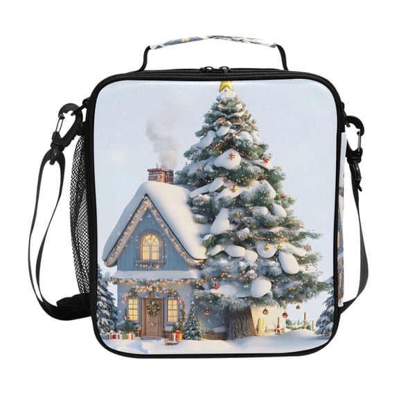 ALAZA Snow Christmas Tree Lunch Box Insulated Lunch Bag Reusable Thermal Cooler Tote School Picnic