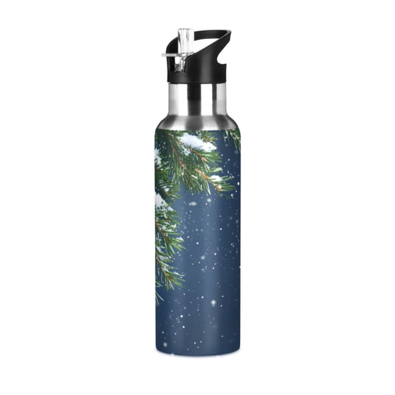 ALAZA Snow on Christmas Tree Water Bottle Insulated Flask Stainless Steel Straw Lid 20 oz