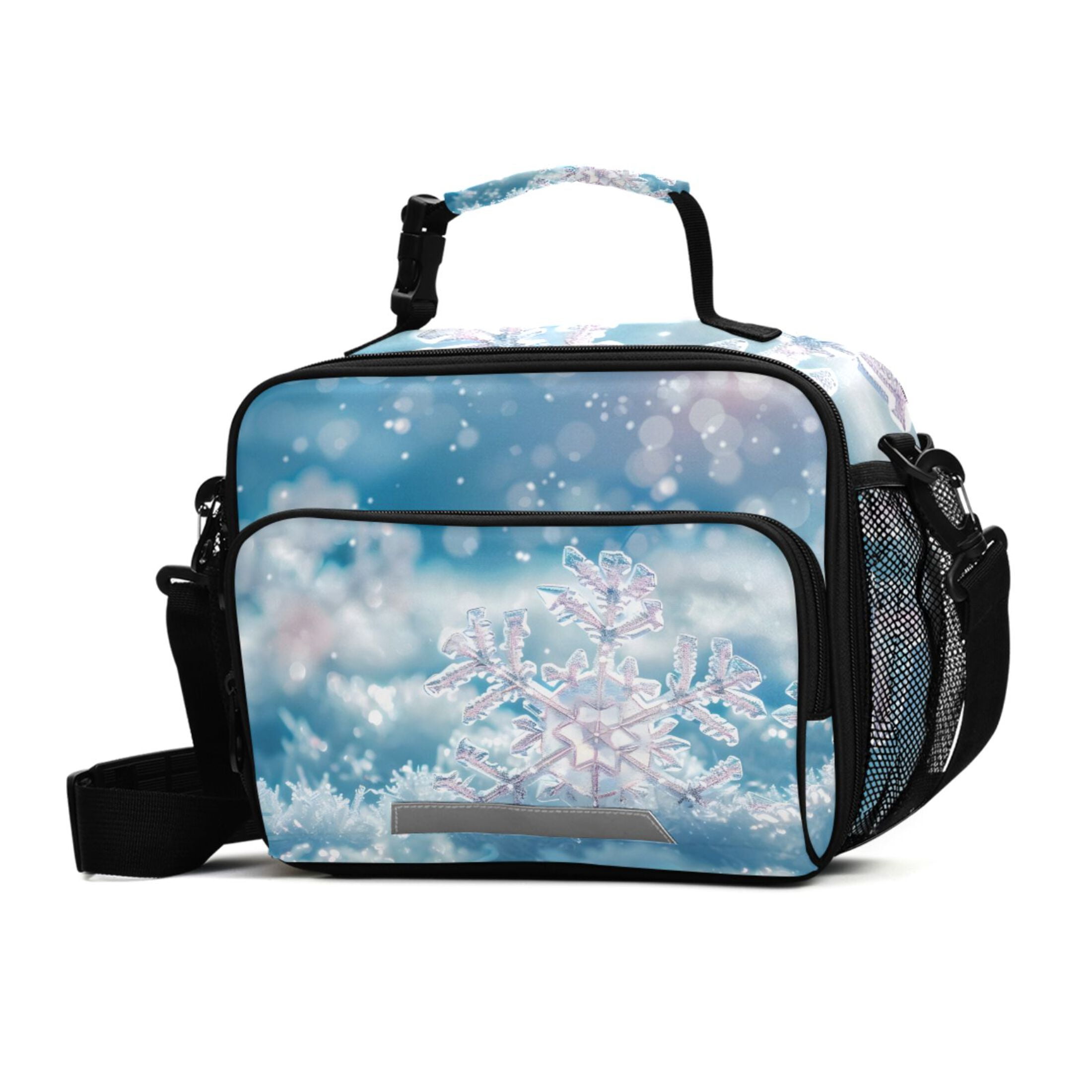 ALAZA Snowflakes Christmas Lunch Box Insulated Cooler Bag Reusable Tote Bags Shoulder Strap