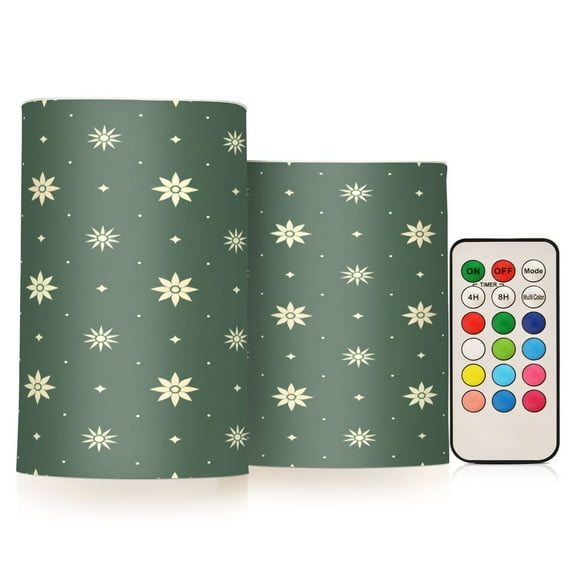 ALAZA Snowflakes Christmas Pattern 2 PCs LED Flickering Flameless Candles with Remote Timer Battery Operated Candle