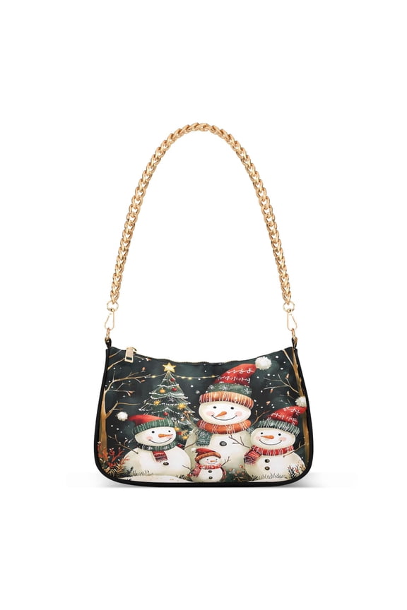 Snowman Family Christmas Women's Chain Shoulder Bag Hobo Handbag Tote Crossbody Purse