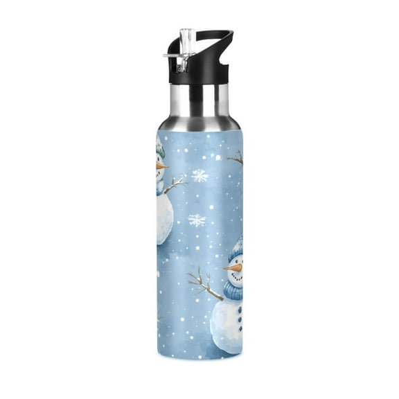 ALAZA Snowman in Christmas Snowflakes Water Bottle Insulated Flask Stainless Steel Straw Lid 20 oz