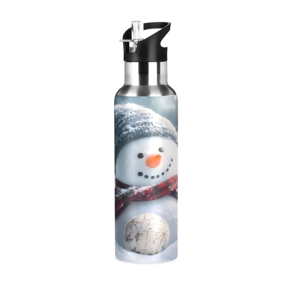 ALAZA Snowman in Winter Christmas Water Bottle Insulated Flask Stainless Steel Straw Lid 20 oz