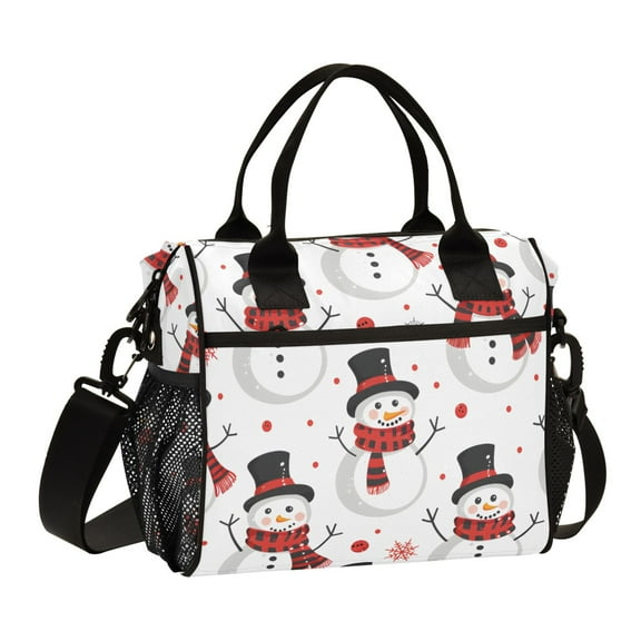 ALAZA Snowman on White Insulated Lunch Bag Reusable Tote Box Adjustable Shoulder Strap for Work Picnic