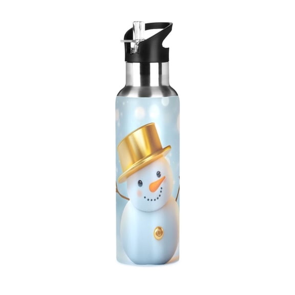 ALAZA Snowman with Hat Water Bottle Insulated Flask Stainless Steel Straw Lid 20 oz
