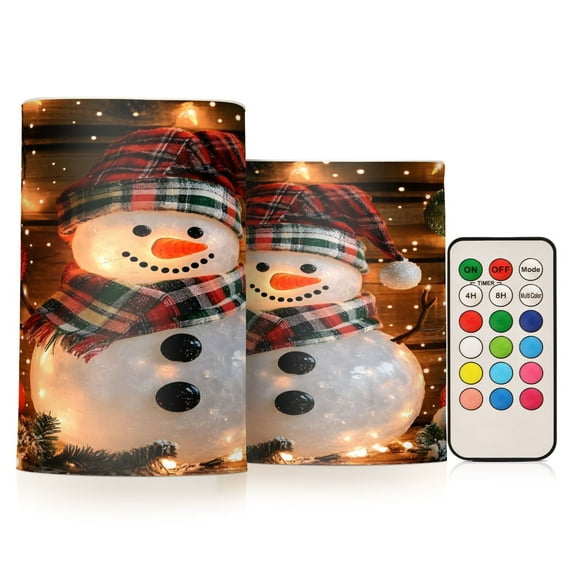 ALAZA Snowman with Scarf 2 PCs LED Flickering Flameless Candles with Remote Timer Battery Operated Candle