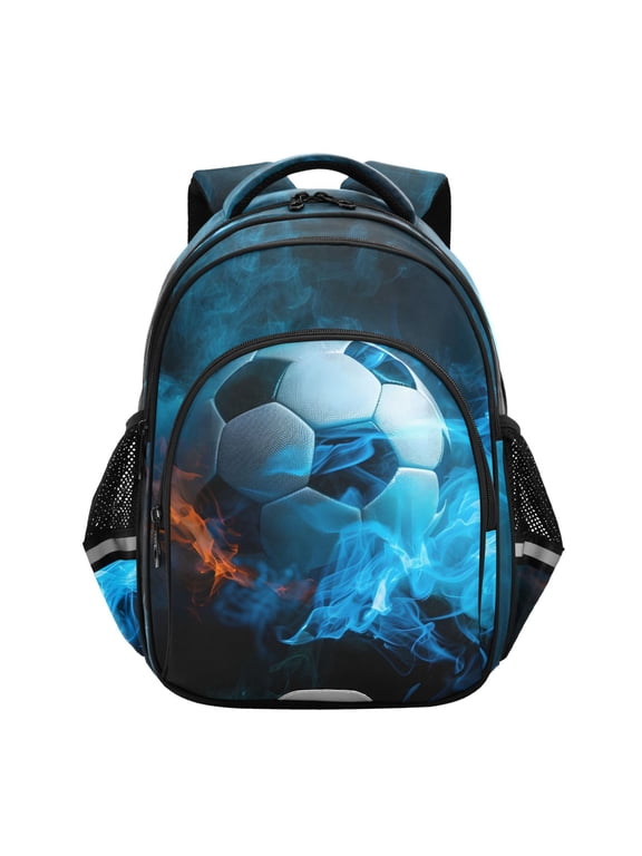 Soccer Ball with Fire School Backpack Elementary Bag Bookbag Travel Rucksack