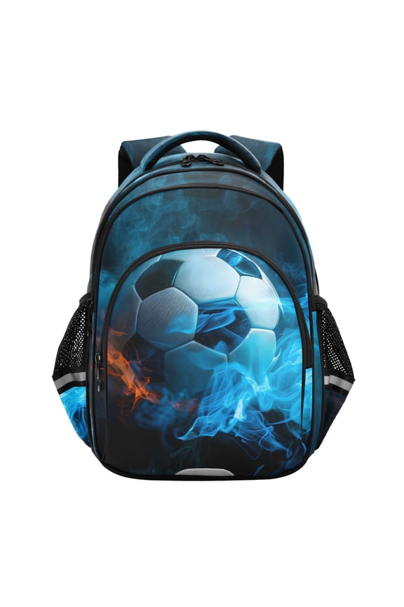 Soccer Ball with Fire School Backpack Elementary Bag Bookbag Travel Rucksack