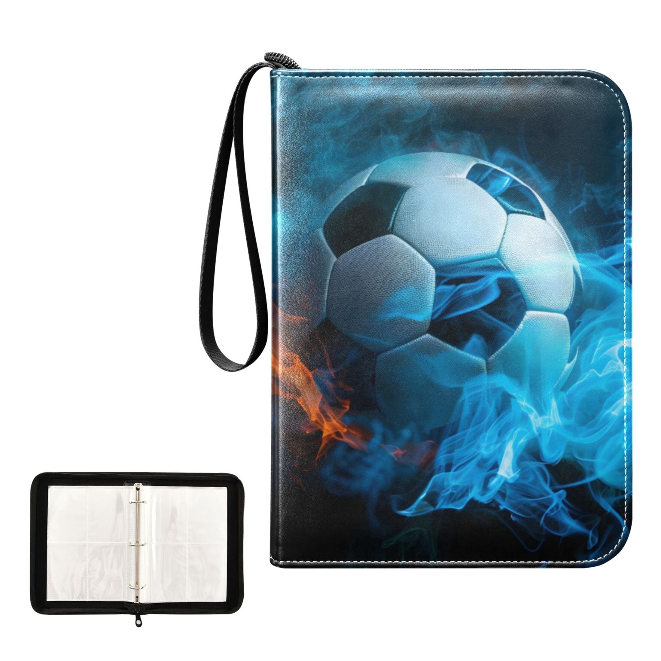 ALAZA Soccer Ball with Fire Trading Card Binder 4 Pocket Cards Collection Album 400 Folder Holder