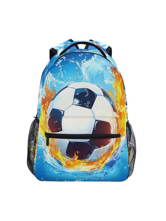 Soccer Ball with Flame Pattern Kids School Backpack Elementary Student Bookbag Laptop Bags Travel Daypack for Girls Boys