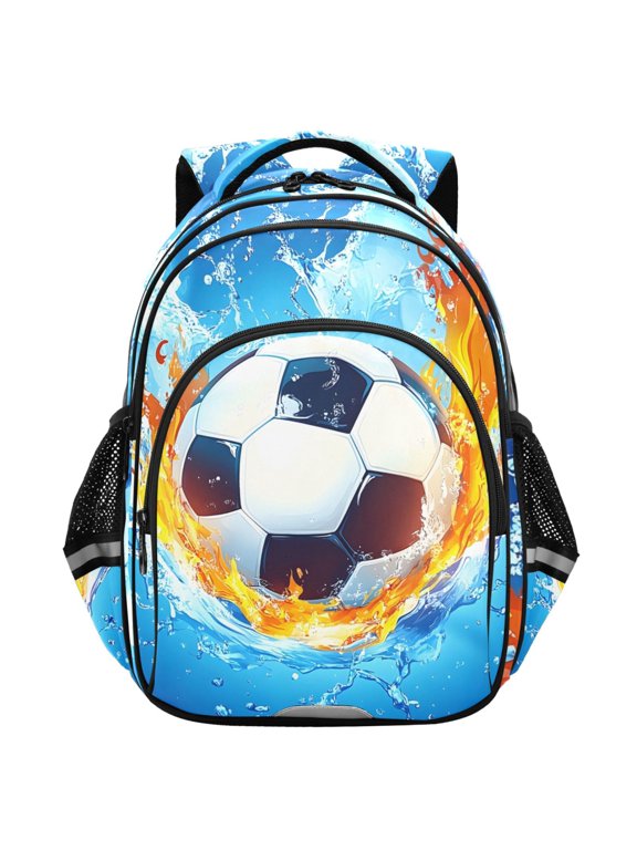 Soccer Ball with Flame School Backpack Elementary Bag Student Bookbag Travel Rucksack