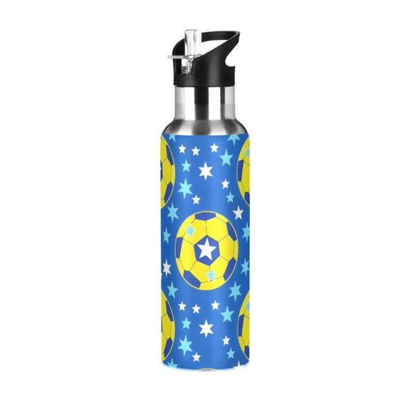 ALAZA Soccer Star Footballs Water Bottle Insulated Flask Stainless Steel Straw Lid 20 oz