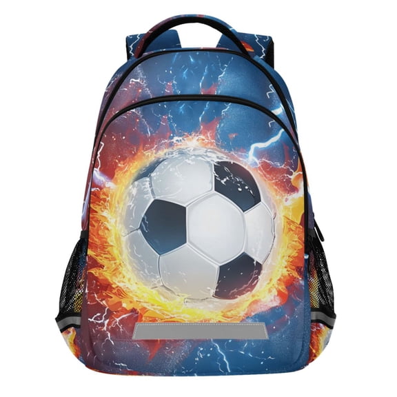 ALAZA Soccer with Fire Lightning Pattern Backpack Elementary School Bags Student Bookbag Travel Rucksack