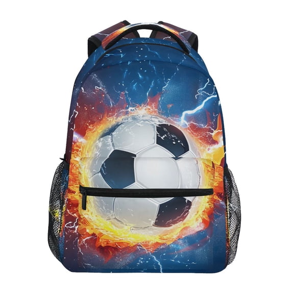 ALAZA Soccer with Fire Lightning Pattern School Backpack Elementary Stylish Bookbag Laptop Bags Travel Daypack