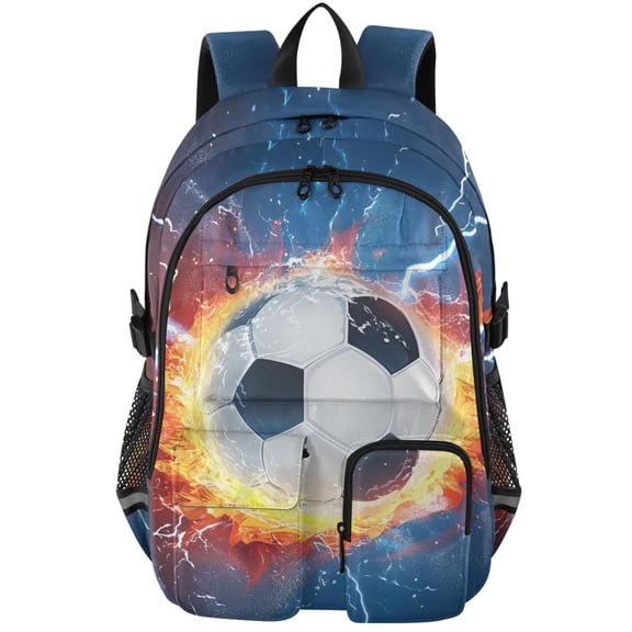 ALAZA Soccer with Fire Lightning Print Student Backpack School Bookbag Large Laptop Daypack Travel Bag