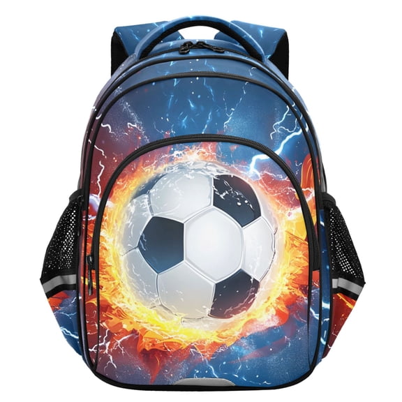 ALAZA Soccer with Fire Lightning School Backpack Elementary Bag Student Bookbag Travel Rucksack