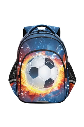 Soccer with Fire Lightning School Backpack Elementary Bag Student Bookbag Travel Rucksack