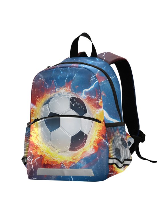 Soccer with Fire Lightning School Backpack Elementary Student Bookbag