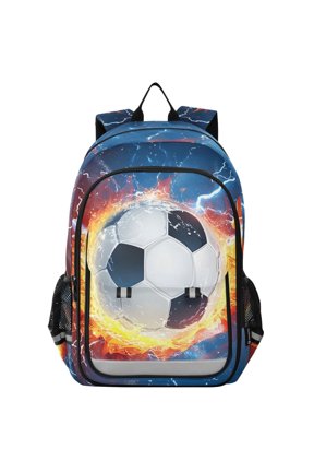 Soccer with Fire Lightning School Laptop Backpack Travel Bag Casual Student Bookbag Rucksack