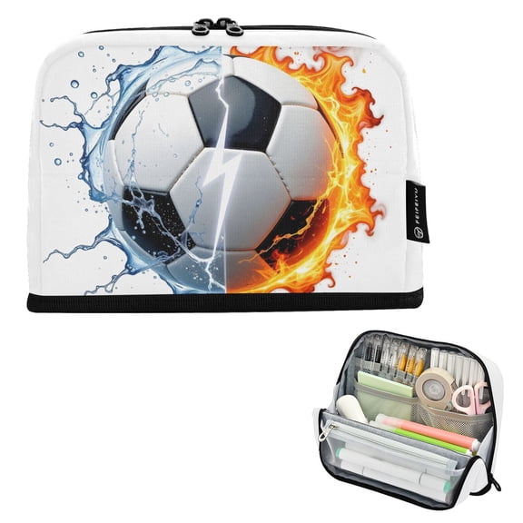 ALAZA Soccer with Fire Pencil Case Pen Pouch Bag Large Capacity Organizer
