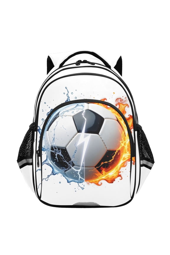 Soccer with Fire School Backpack Elementary Bag Student Bookbag Travel Rucksack