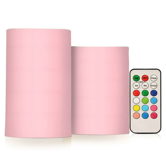 ALAZA Solid Pink 2 PCs LED Flickering Flameless Candles with Remote Timer Battery Operated Candle
