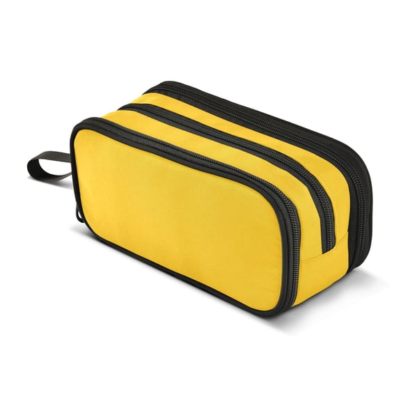 ALAZA Solid Yellow Pencil Case Bag 3 Compartment Pen Pouch Large Storage Holder Box Organizer