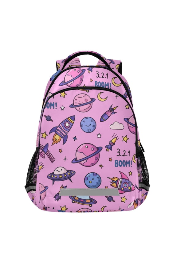 Space Rocket Planets Pattern Backpack Elementary School Bags Student Bookbag Travel Rucksack