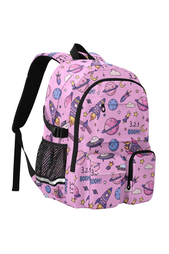Space Rocket Planets Print Student Backpack School Bookbag Large Laptop Daypack Travel Bag