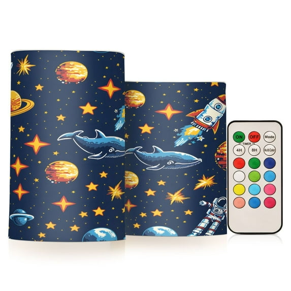 ALAZA Space Stars Universe 2 PCs LED Flickering Flameless Candles with Remote Timer Battery Operated Candle