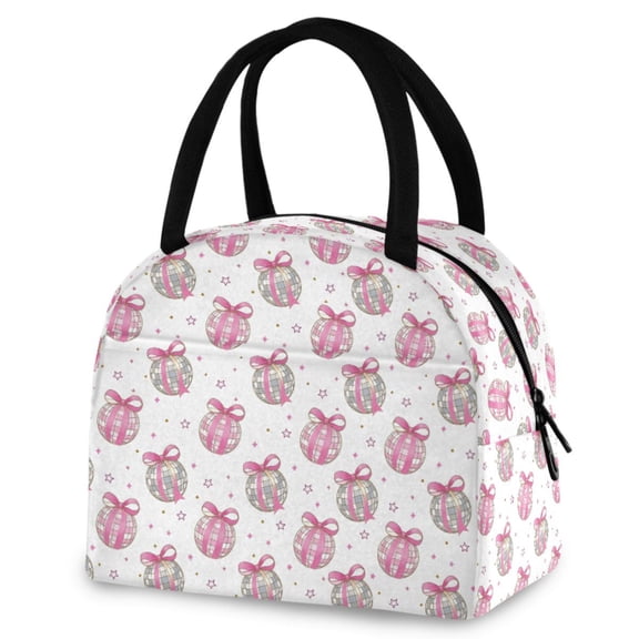 ALAZA Sparkle Disco Ball Bow Insulated Lunch Box Reusable Cooler Tote Bag Work Office Picnic
