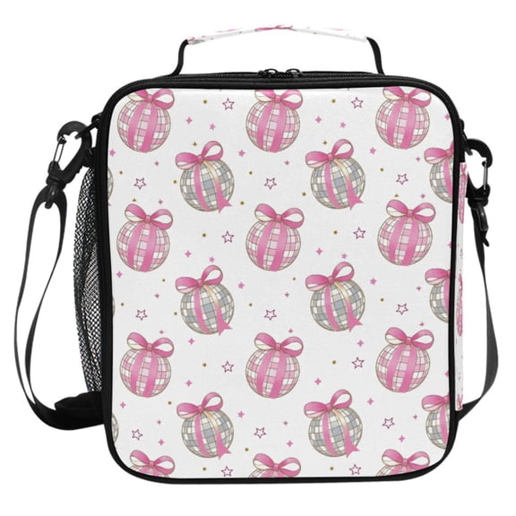 ALAZA Sparkle Disco Ball Bow Lunch Box Insulated Cooler Lunch Bag with Shoulder Strap Meal Prep Tote